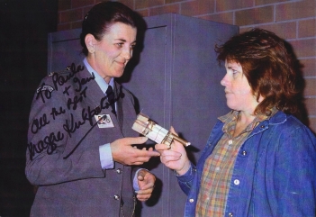 Maggie Kirkpatrick signed photograph showing her as Joan Ferguson with Carole Skinner as Nola McKenzie in 'Prisoner: Cell Block H'