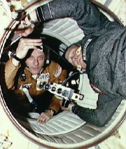 Apollo-Soyuz rendezvous in space