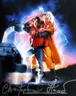 Christopher Lloyd has signed this print from 'Back to the Future'