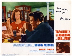 Lobby Card from 'Saturday Night and Sunday Morning' signed by Alan Sillitoe