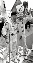 Buzz Aldrin and Jim Lovell on board USS Wasp after the splashdown of Gemini 12