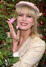 Joanna Lumley at Chelsea Flower Show, with a fuchsia named after her