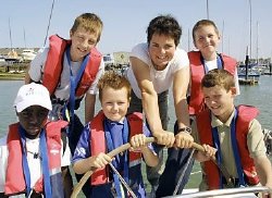 Ellen MacArthur with children from the Ellen MacArthur Trust at Cowes