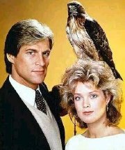 Simon MacCorkindale & Melody Anderson publicity shot for 'Manimal' (1983)