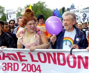 Sir Ian McKellen takes part in the first London Gay Pride Parade in 2004