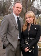 Georgia Moffatt & Peter Davison relax during filming for 'The Last Detective'