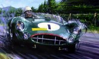 Stirling Moss racing his Aston Martin DBR1 at the Nurburgring in 1958