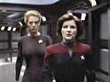 Kate Mulgrew & Roxann Dawson in the 'Star Trek' episode 'Hope and Fear'