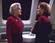 Kate Mulgrew as both the older and younger Janeway in 'Endgame', the final episode of 'Star Trek: Voyager'