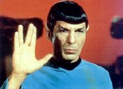 Leonard Nimoy giving Mr Spock's 'Vulcan Salute'