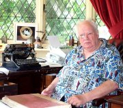 Patrick Moore in his study at Farthings