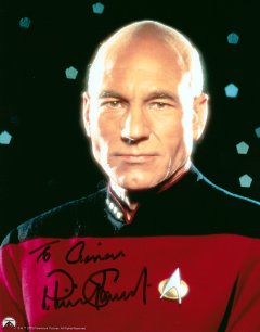 Patrick Stewart signed photo. It shows him as Jean-Luc Picard in 'Star Trek'