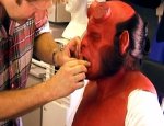 Ron Perlman being made up for his role as Hellboy