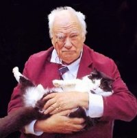 Sir Patrick Moore with his cat Jeannie, photographed by Dr Brian May