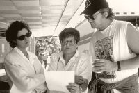 Susan Sarandon, Helen Prejean & Tim Robbins working on the film 'Dead Man Walking' (1995)