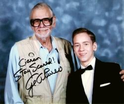 Signed photograph of George Romero with Ciaran Brown