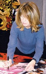 Gaylen Ross signing 'Dawn of the Dead' poster