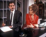 Prunella Scales as Sybil, with John Cleese as Basil in 'Fawlty Towers'