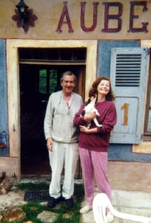 Bill Hays & Catherine Schell outside their French guest house Auberge Valentin
