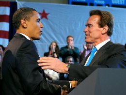 Governor Arnold Schwarzenegger greets President Barack Obama