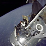 Dave Scott's EVA in the open Command Module hatch of Apollo 9