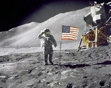 David Scott salutes the US flag  on July 30 1971, during the Apollo 15 mission