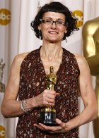 Simon Shepherd's wife Alexandra Byrne with her 'Oscar'