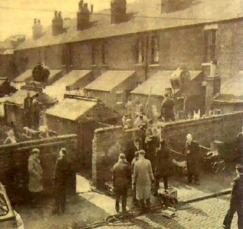 Filming scenes at the rear of Beaconsfield Terrace as viewed from Salisbury Street