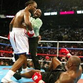 Mike Tyson is knocked out by Lennox Lewis in 2002