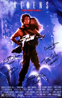 'Aliens' masterprint signed by Carrie Henn, Daniel Kash, Michael Biehn, Jenette Goldstein & Ricco Ross