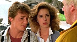 Michael j Fox, Claudia Wells & Christopher Lloyd in 'Back to the Future'