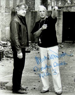 Signed photograph of Michael Winner with Charles Bronson during the making of 'Death Wish 3'