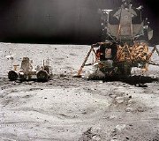The lunar rover and lunar module 'Orion' on the Moon