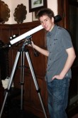 In the hallway at Farthings with one of Patrick's modern telescopes