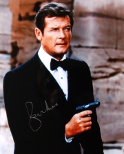 Photograph from 'The Spy Who Loved Me' signed by Roger Moore