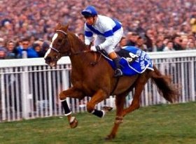 Bob Champion takes Aldaniti down to the start of the Grand National at Aintree