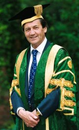 Melvyn Bragg in his robes as Chancellor of Leeds University