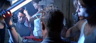 Linda Hamilton & her twin sister Leslie in a scene from 'Terminator 2: Judgment Day'
