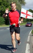 Eddie Izzard on the road during one of his marathons in England