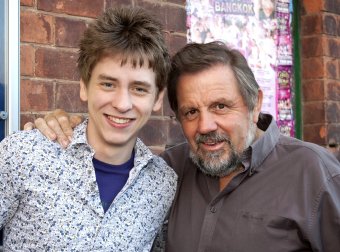 Ciaran Brown with Jethro outside the Majestic Theatre at Retford in June 2010