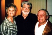 Star Wars producer and writer George Lucas, with Valerie Gale and Kenny Baker