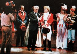 Michael Aspel interrupts a rehearsal of 'Barnum' to tell Paul Nicholas that he is the subject of 'This is Your Life'