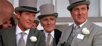 Roger Moore, Desmond Llewellyn and Patrick Macnee in 'A View to a Kill'